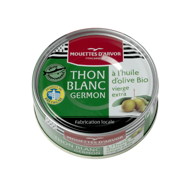 Can of White tuna steack in organic Extra Virgin Olive Oil