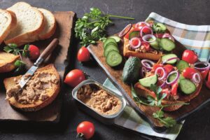 toasts with Cod Liver pate and veggies